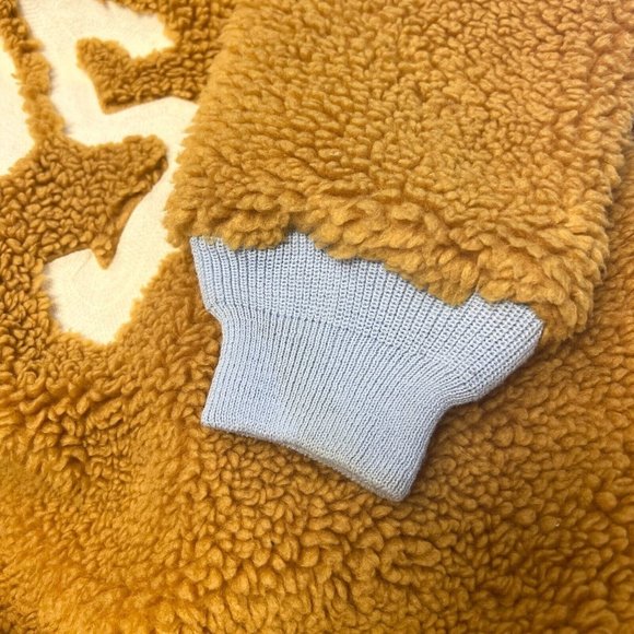 ALPHASTYLE Mens Tan Sherpa Pullover Sweatshirt Monogram Streetwear Size Small - Picture 10 of 10